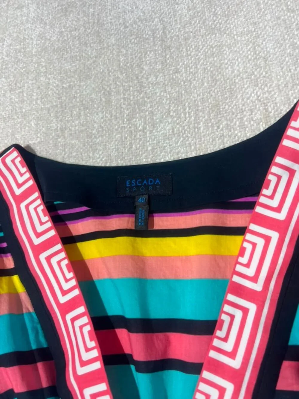 Escada Sport Multicolor Striped Cotton V-Neck Tunic Top EU 40 - Picture 5 of 7